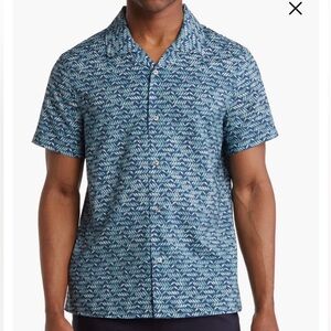 Perry Ellis Navy Short-Sleeve Leaf Print Button-Down Shirt